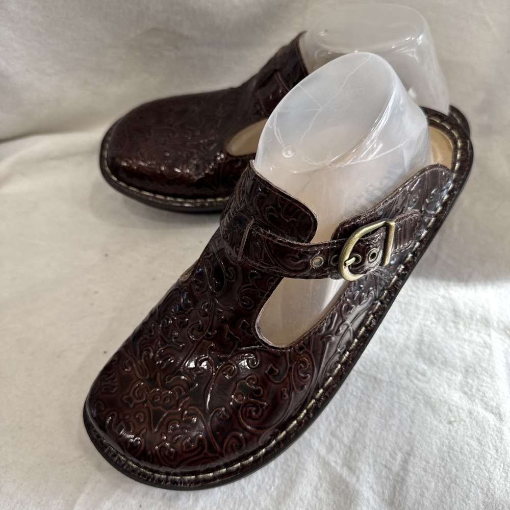 Alegria Classic Embossed Western Leather EU 39 US 8 Mermaid Slip On Mules Shoe